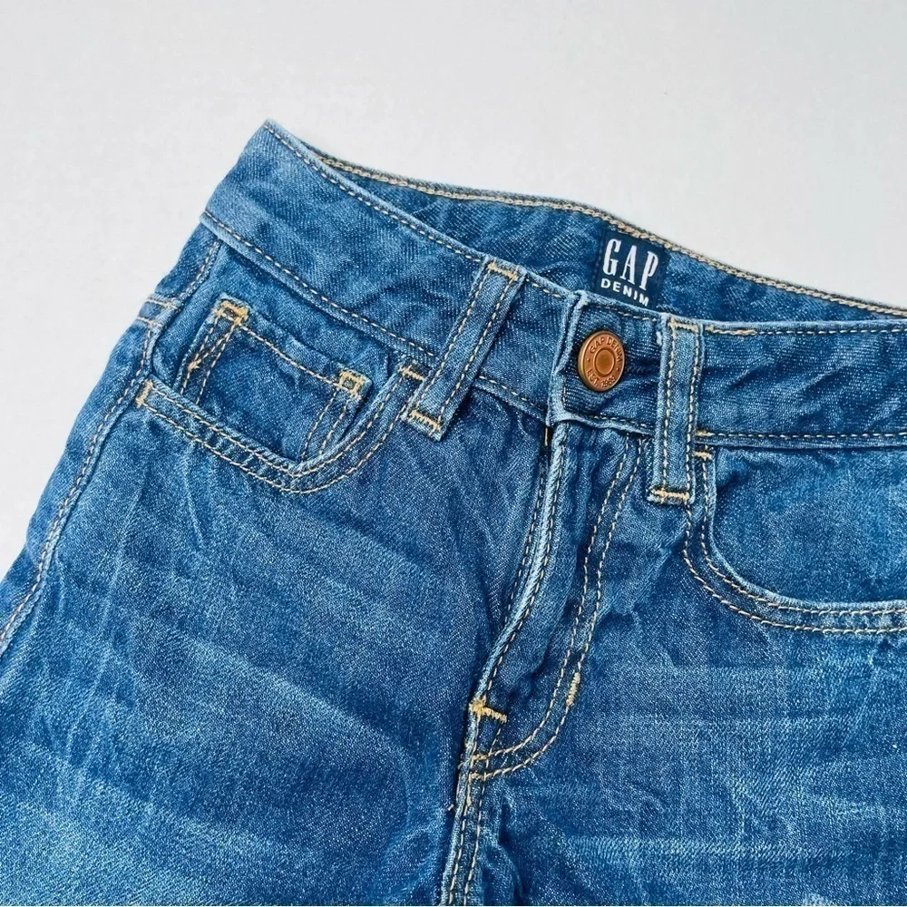 GAP Denim Distressed Girlfriend Jeans in 5 Slim with Adjustable Waist Dark Wash